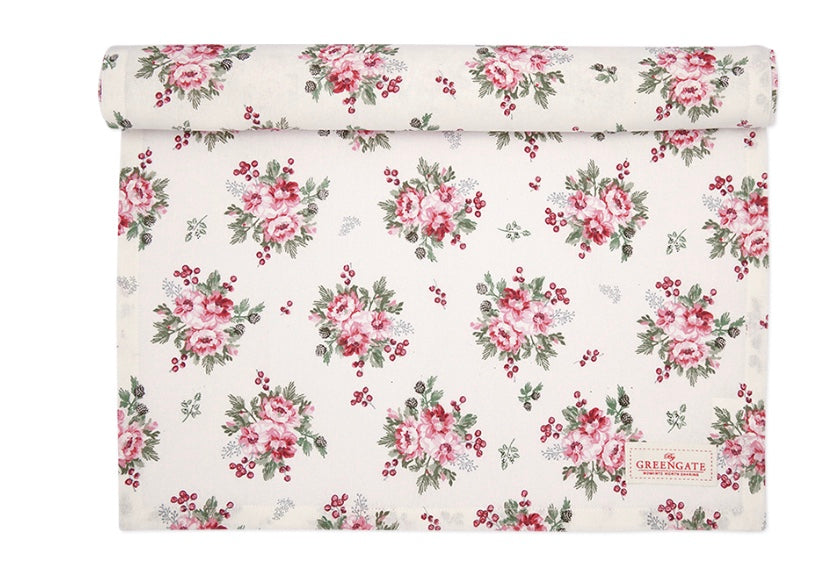 Greengate Tischläufer Charline 145 x 50 cm Blumen Rosen off white