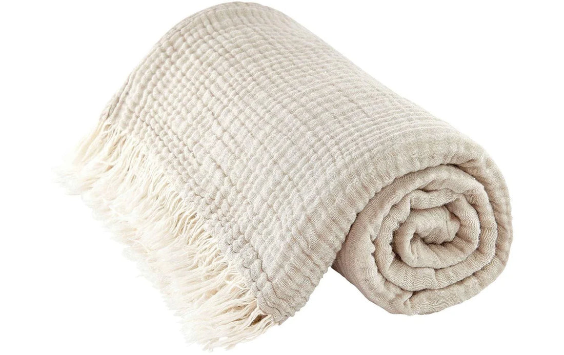 Liv Interior Plaid Quilt Bettüberwurf 260 x 250 Sand Beige 100% Bio BW