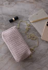 By Lohn Handtasche Strickhandtasche Clutch Umhängetasche Kette Rosa