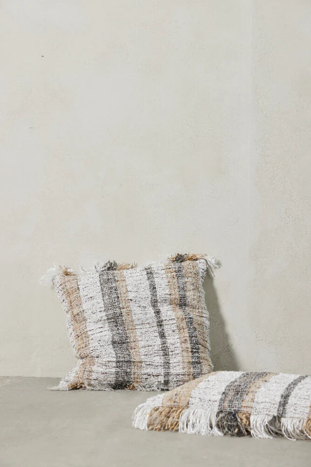 Lene Bjerre Viselle Kissen Streifen 50 x 50 cm Natur Grau Braun