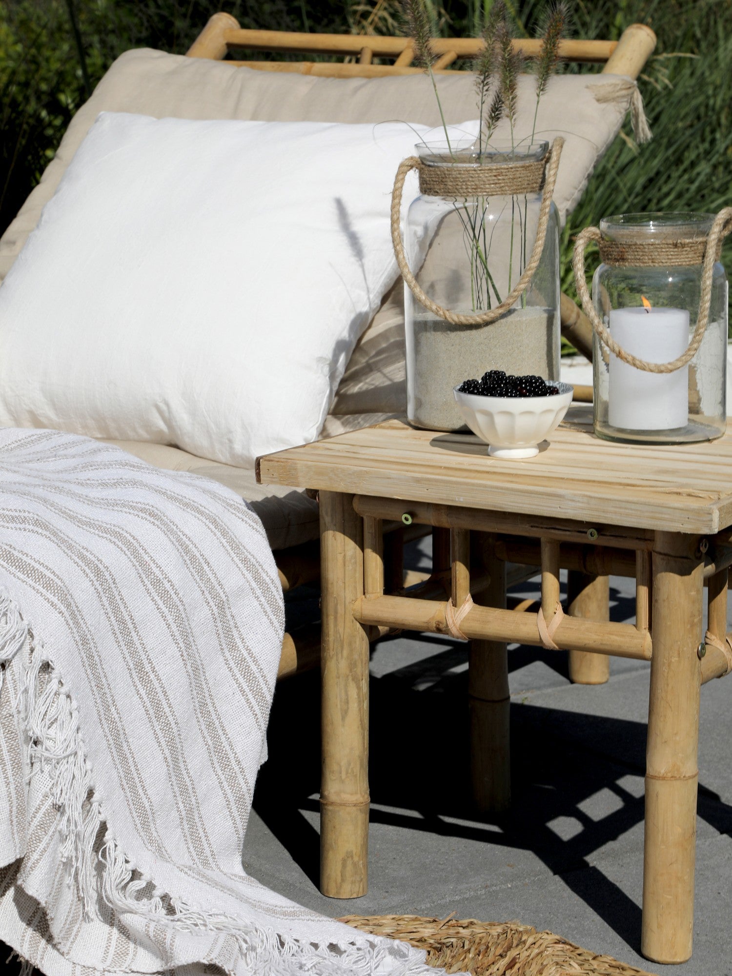 Chic Antique Decke Plaid Baumwolle 170 cm Latte Beige Natur Streifen