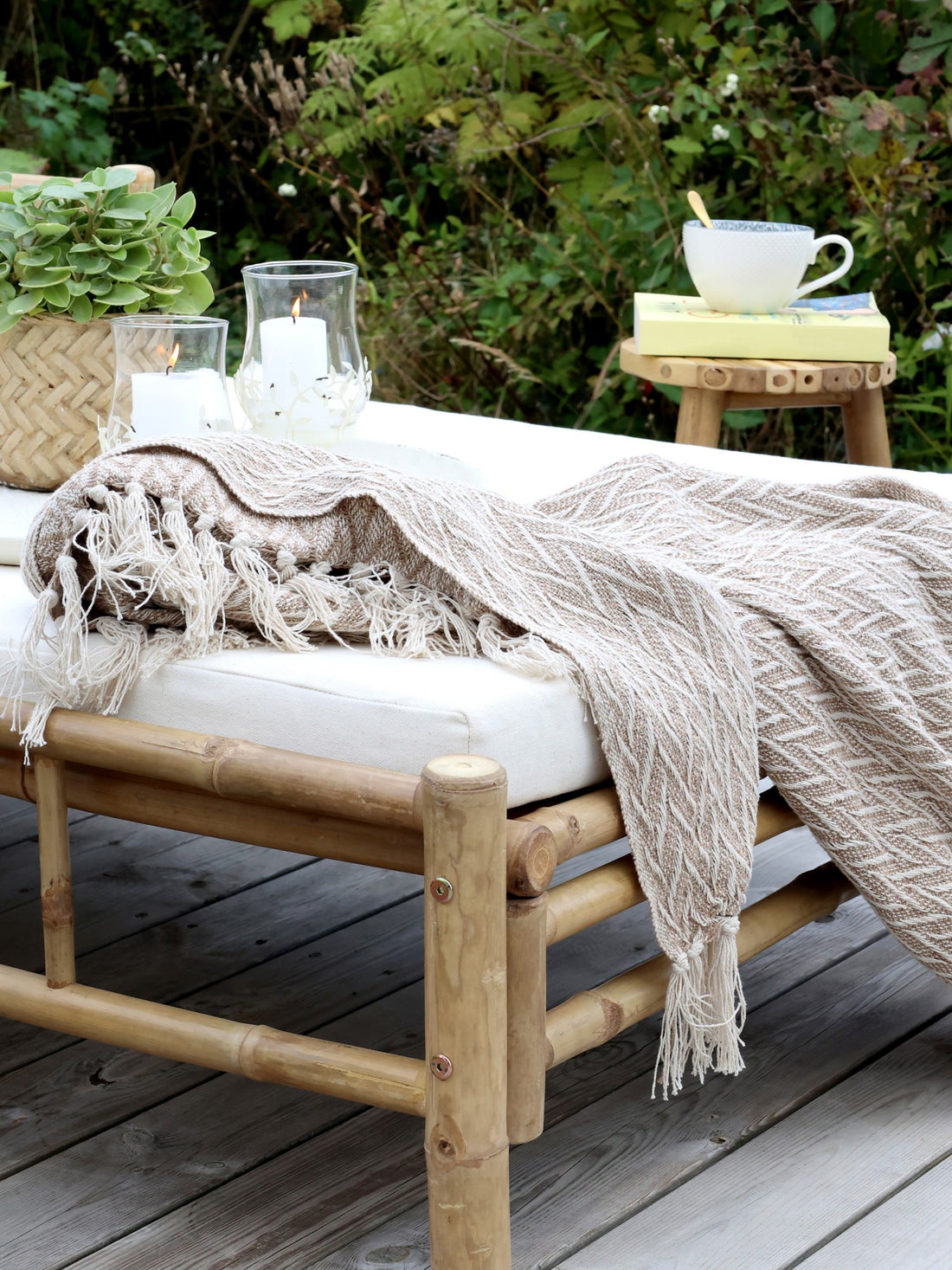 Chic Antique Decke Plaid Baumwolle 155 cm Latte Natur Creme