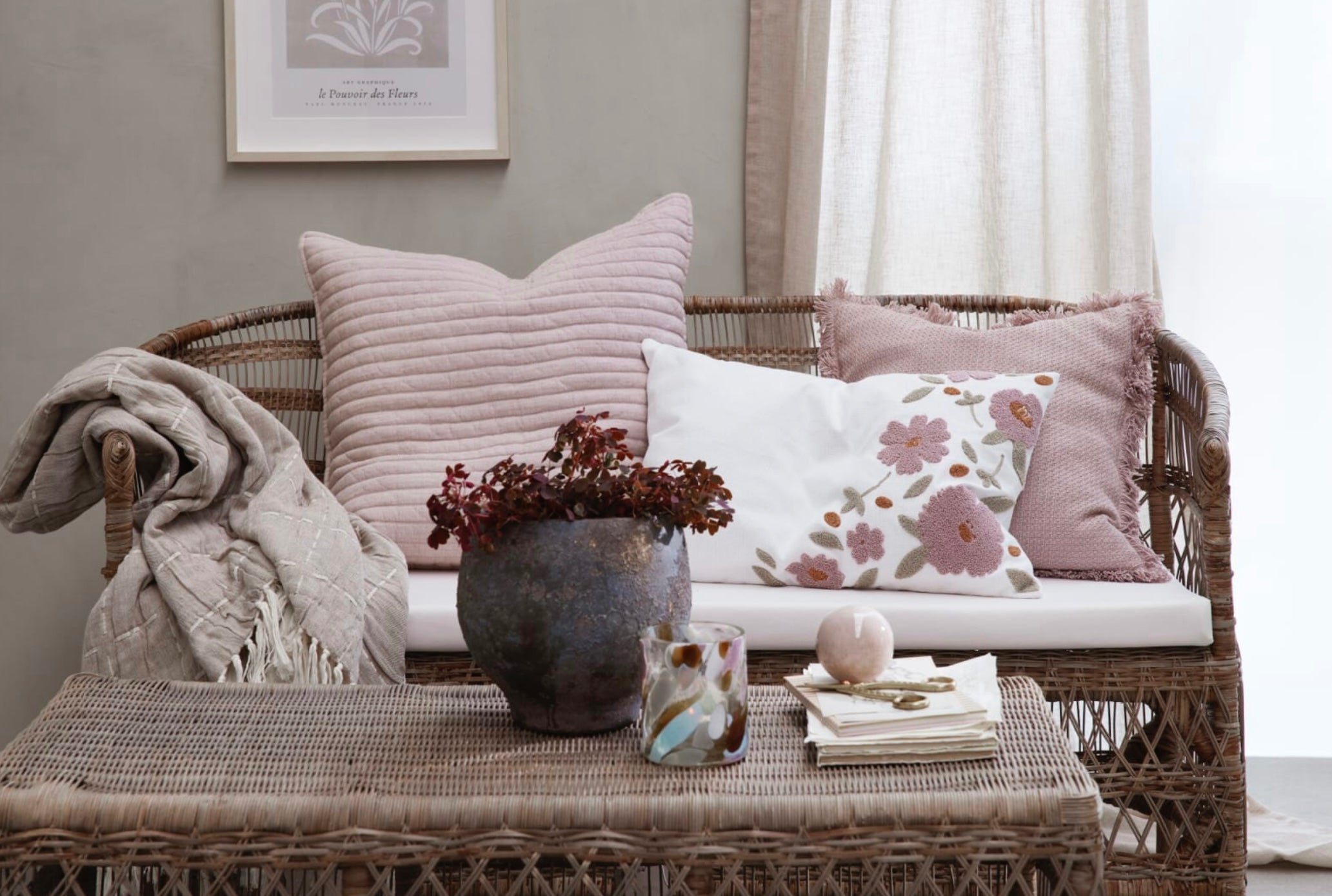 Lene Bjerre Filisia Kissen 60 cm BW & Leinen Altrosa