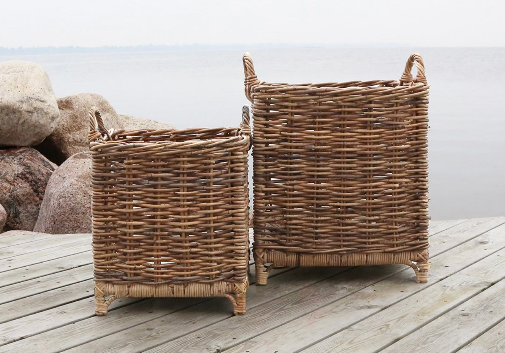 Chic Antique Korb Rattan Natur 41 cm Stehend Holzkorb