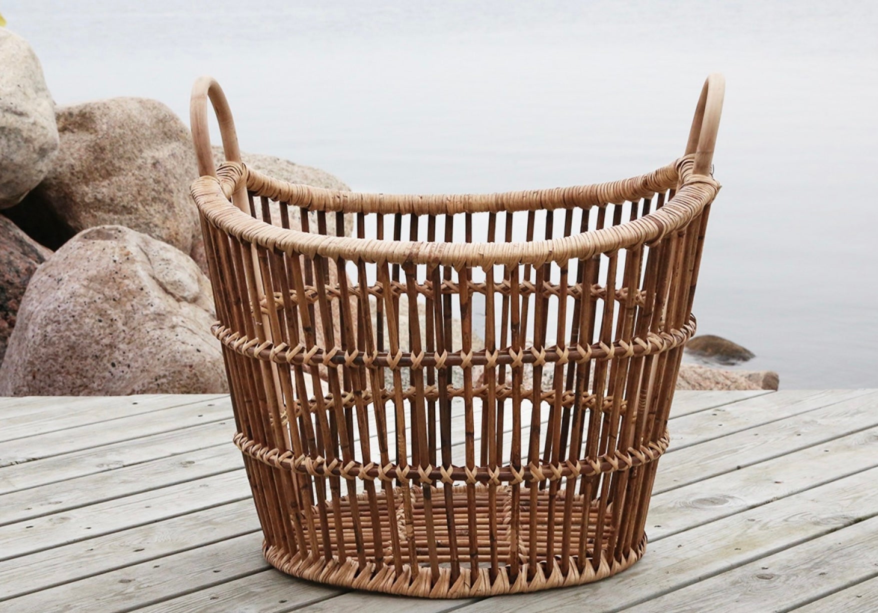 Chic Antique Korb Rattan Natur Höhe 46 cm Oval Henkel