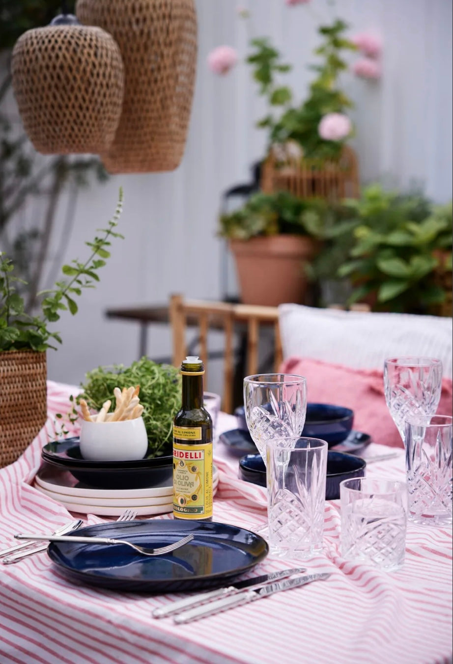 Lene Bjerre Tischdecke 140 x 220 cm Coral Weiß Streifen