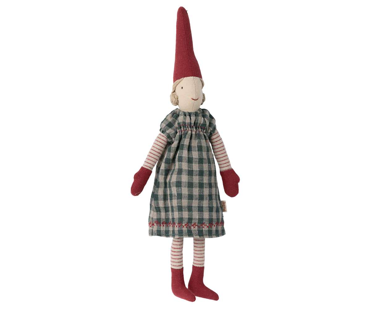 Maileg Mini Pixy Pixie 31 cm Mädchen Kleid Karo
