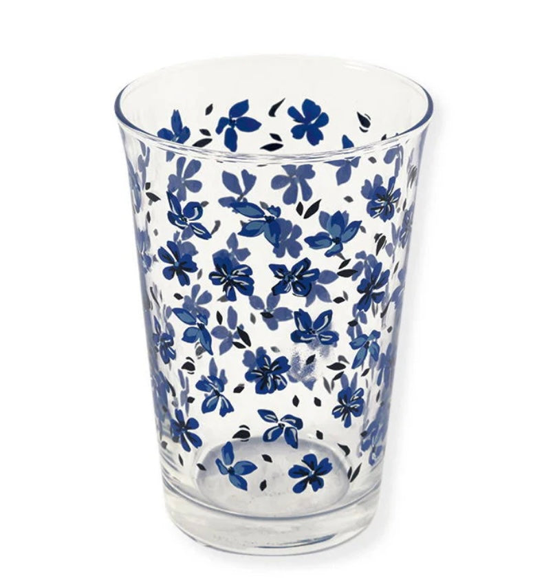 Greengate Dahla Wasserglas Blumen Blau 11 cm