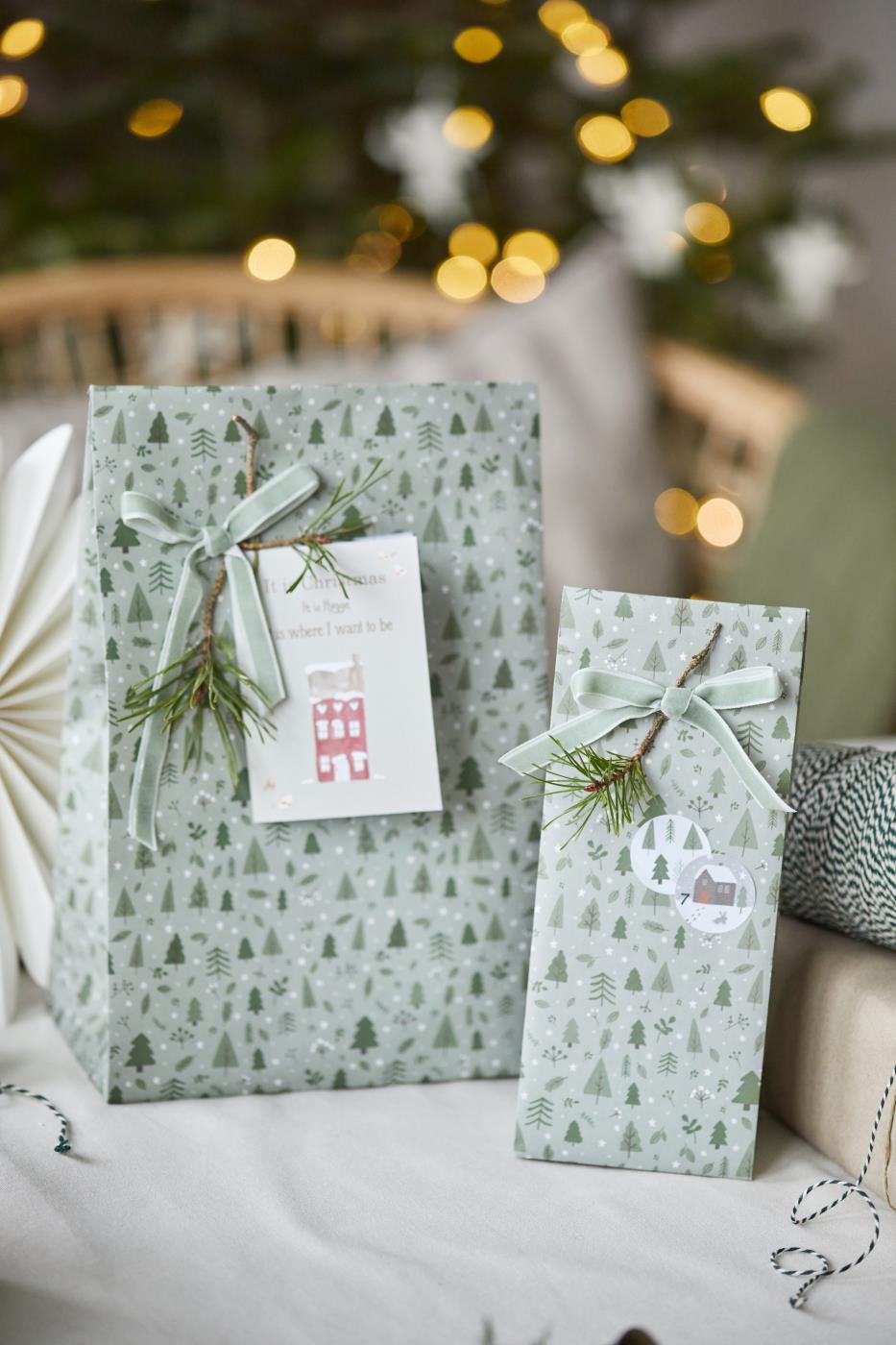 IB Laursen Papiertüte Winterwald Weihnachten Grün Groß