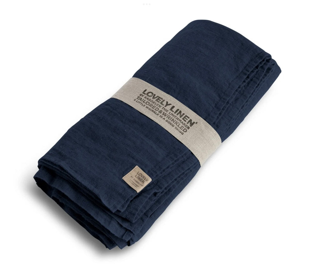 Lovely Linen Tischdecke 100x100 Blau Dunkelblau Leinen