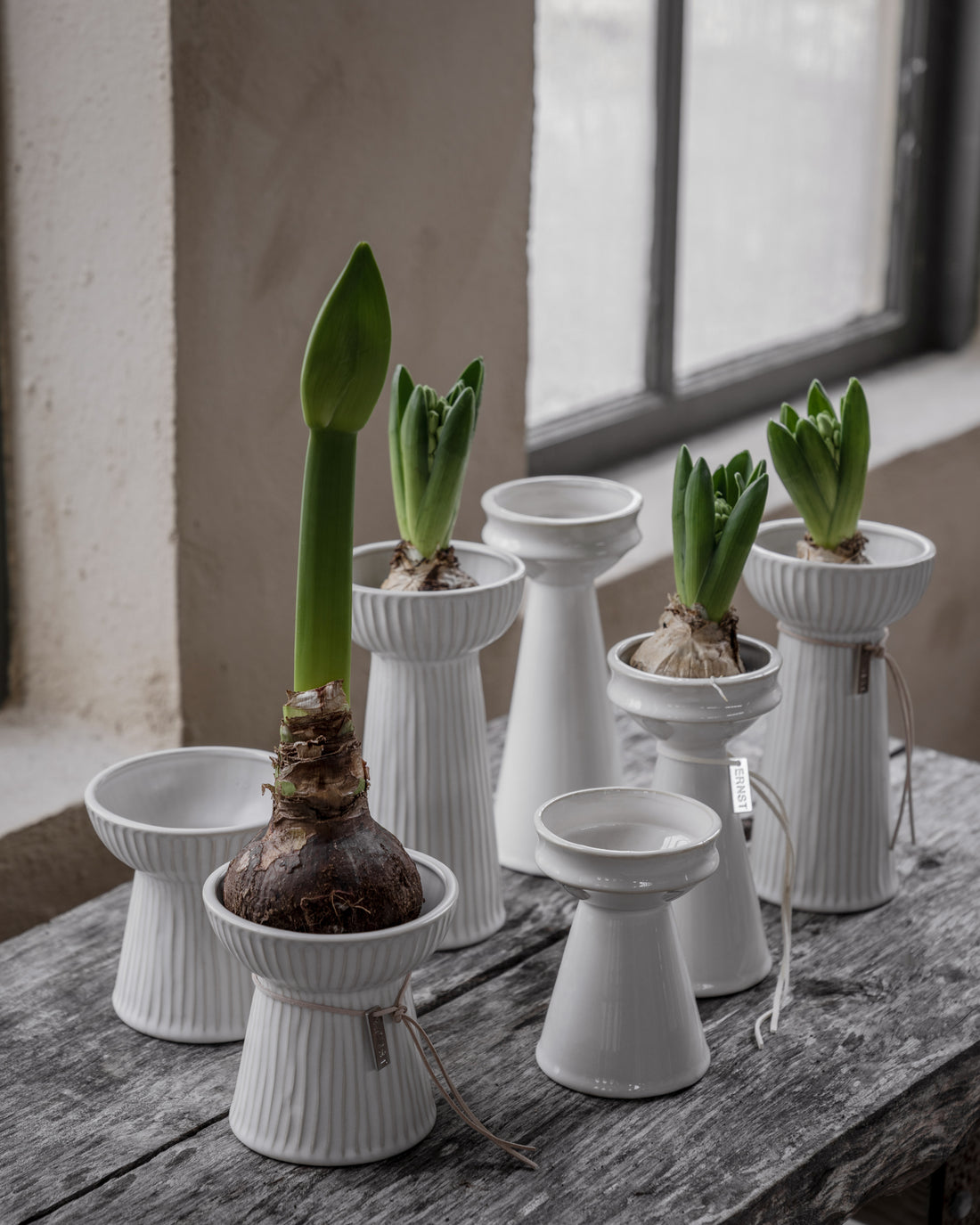 Ernst Vase Kerzenhalter Hyazinthenvase geriffelt weiß 11 cm