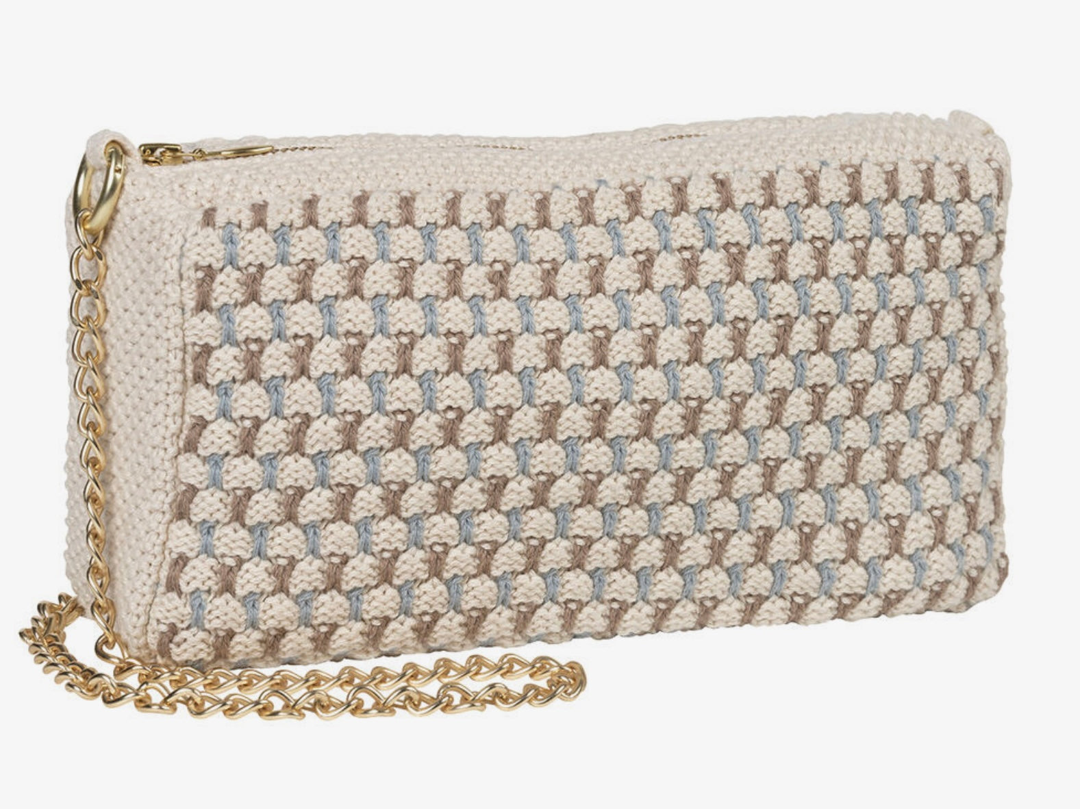 By Lohn Strikket Clutch Tasche Kette Petra blue beige melange