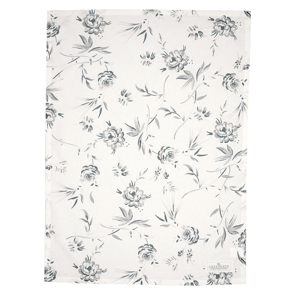 Greengate Geschirrtuch Aslaug Rosen 50x70 Grau Schwarz