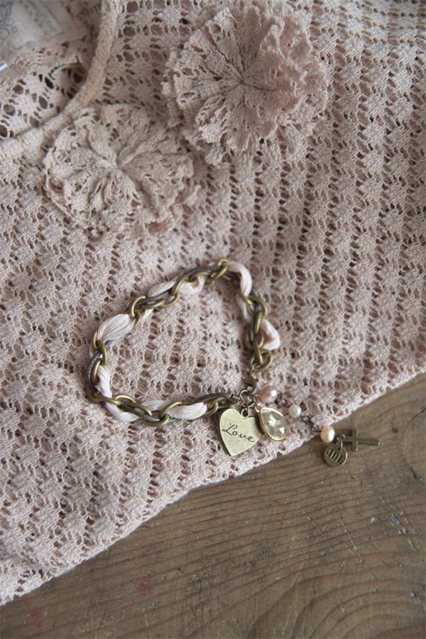 Jeanne d Arc Living Armband Antikgold Rosa