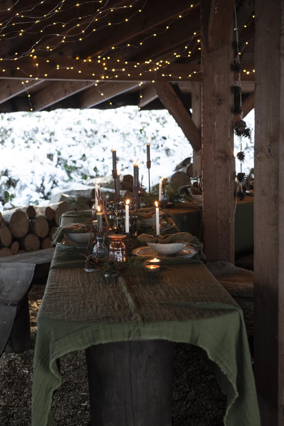 IB Laursen Tischdecke 140 x 250 Grün Oliv Grün doppelt gewebt