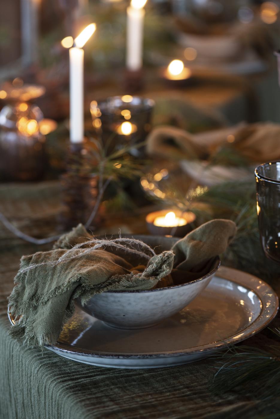 IB Laursen Tischdecke 140 x 250 Grün Oliv Grün doppelt gewebt