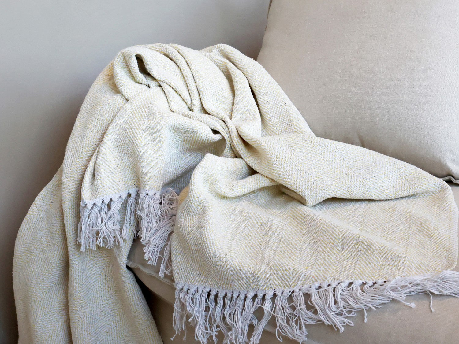 Chic Antique Decke Plaid Webdecke Honig Gelb