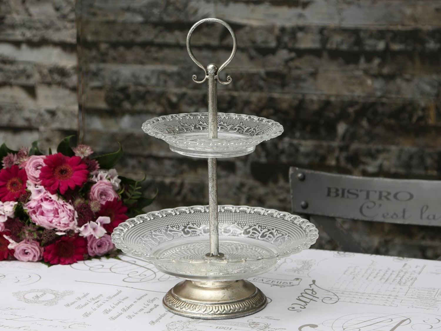 Chic Antique Etagere 42 cm Glasschale Silber