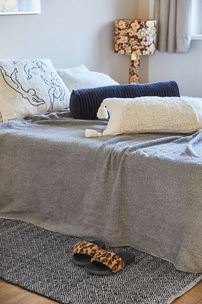 Liv Interior Teppich Fan 60 x 90 cm Schwarz Baumwolle