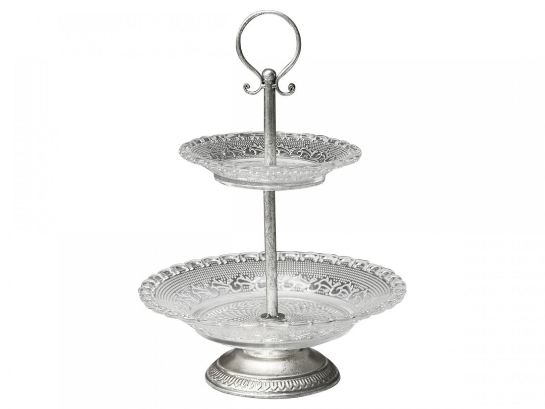 Chic Antique Etagere 42 cm Glasschale Silber