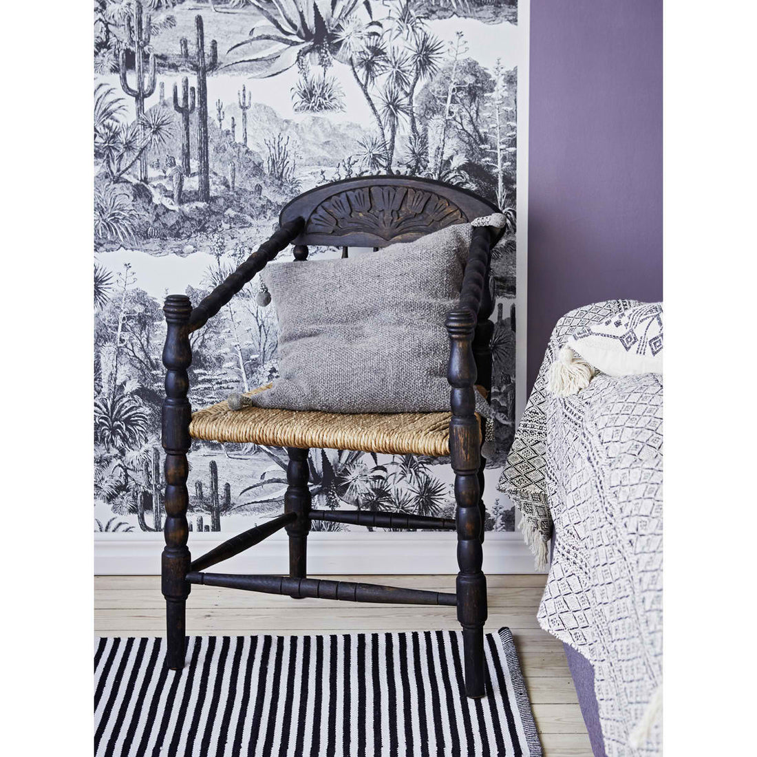 Liv Interior Teppich Paris 140x200 cm Streifen Schwarz Black Baumwolle