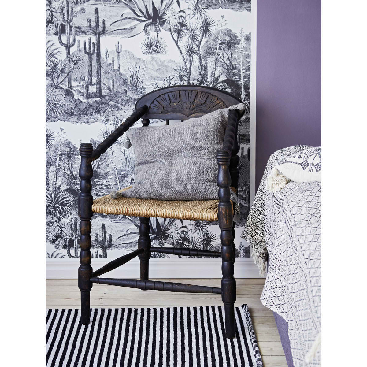 Liv Interior Teppich Paris 140x200 cm Streifen Schwarz Black Baumwolle