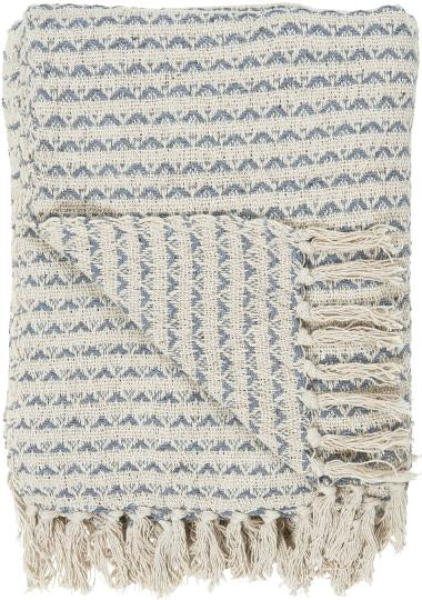 IB Laursen Decke Plaid Baumwolle 130 x 160 Muster creme blau