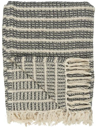 IB Laursen Plaid Decke Baumwolle 130 x 160 cm Streifen dunkelgrau creme