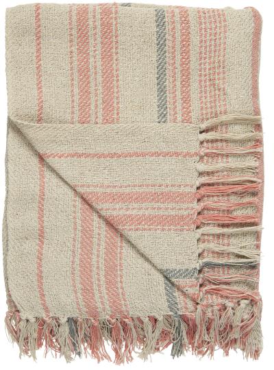 IB Laursen Plaid Decke Baumwolle 130 x 160 Streifen coral sand grau