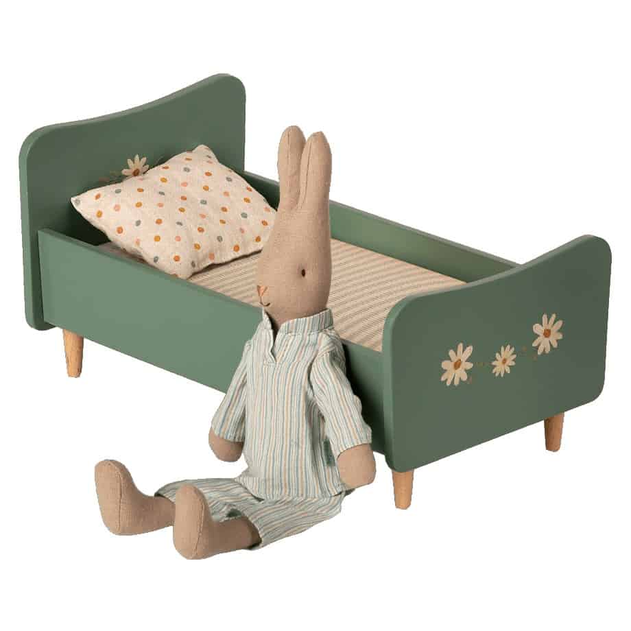Maileg Bett Holz Grün/Blau 26,5 cm