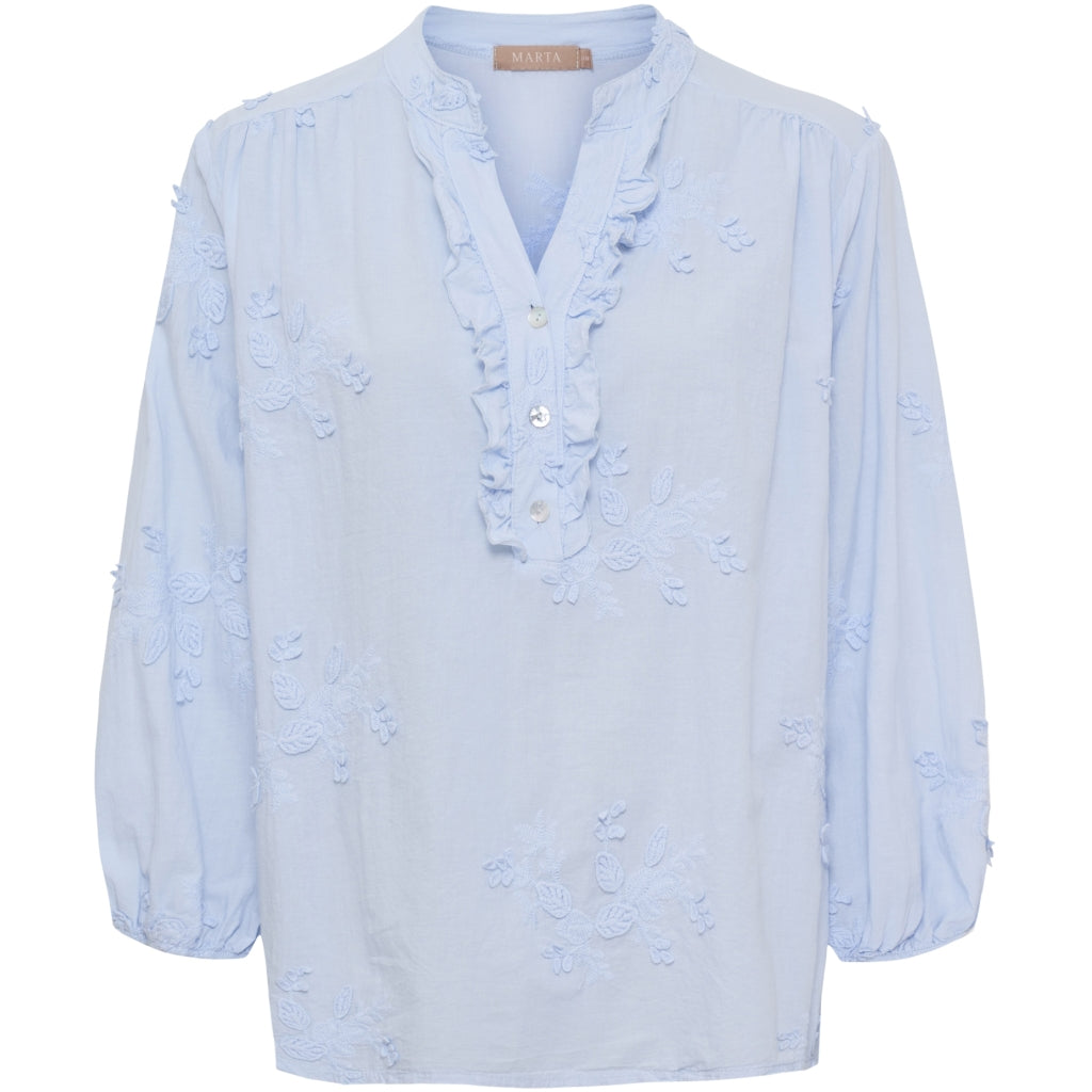 Marta du Chateau Bluse Hellblau Baumwolle Stickerei S / M Annika