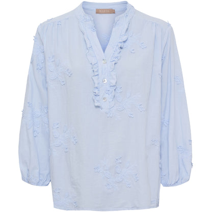 Marta du Chateau Bluse Hellblau Baumwolle Stickerei S / M Annika