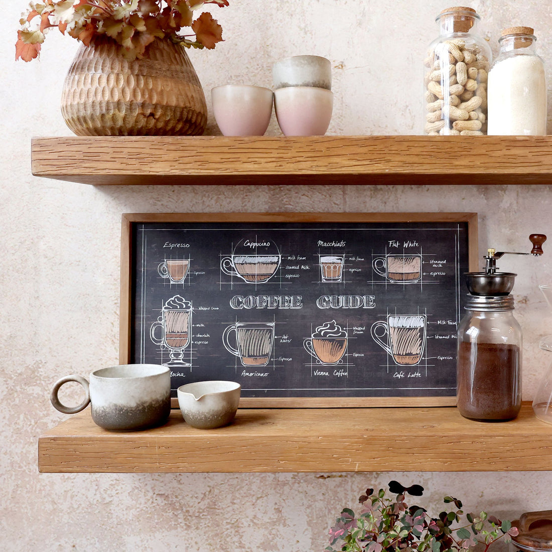 Chic Antique Bild Kaffeevariationen Holzrahmen 40 cm