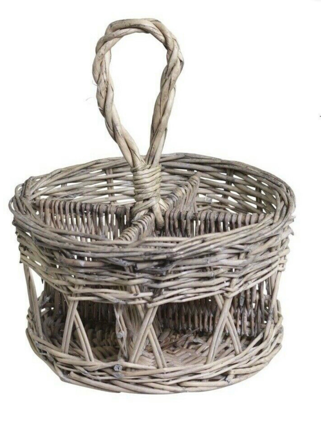 Chic Antique franz. Besteckkorb Weide Rattan 4 Fächer Rund