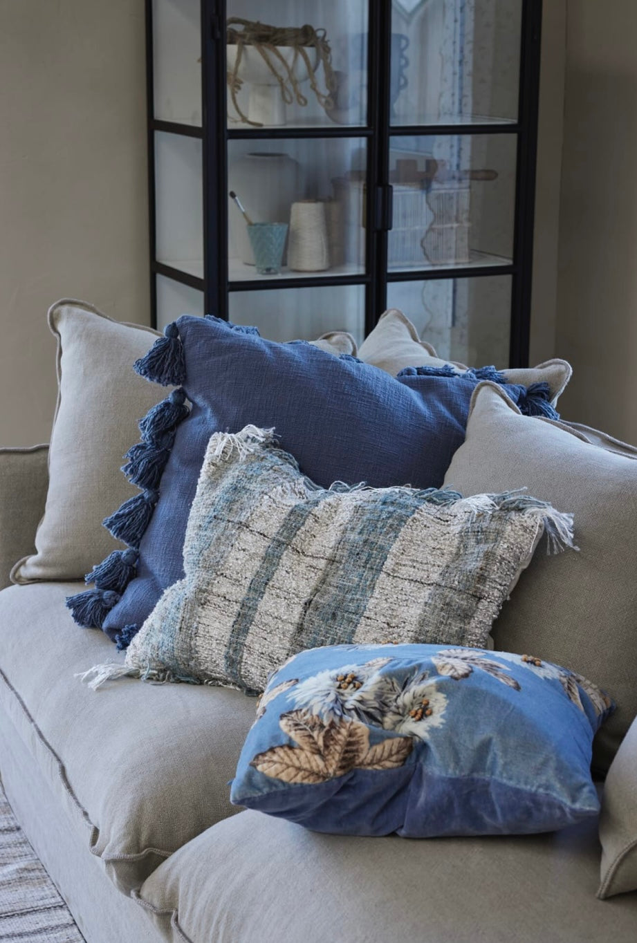 Lene Bjerre Viselle Kissen Streifen Blau Grau 60x40 cm