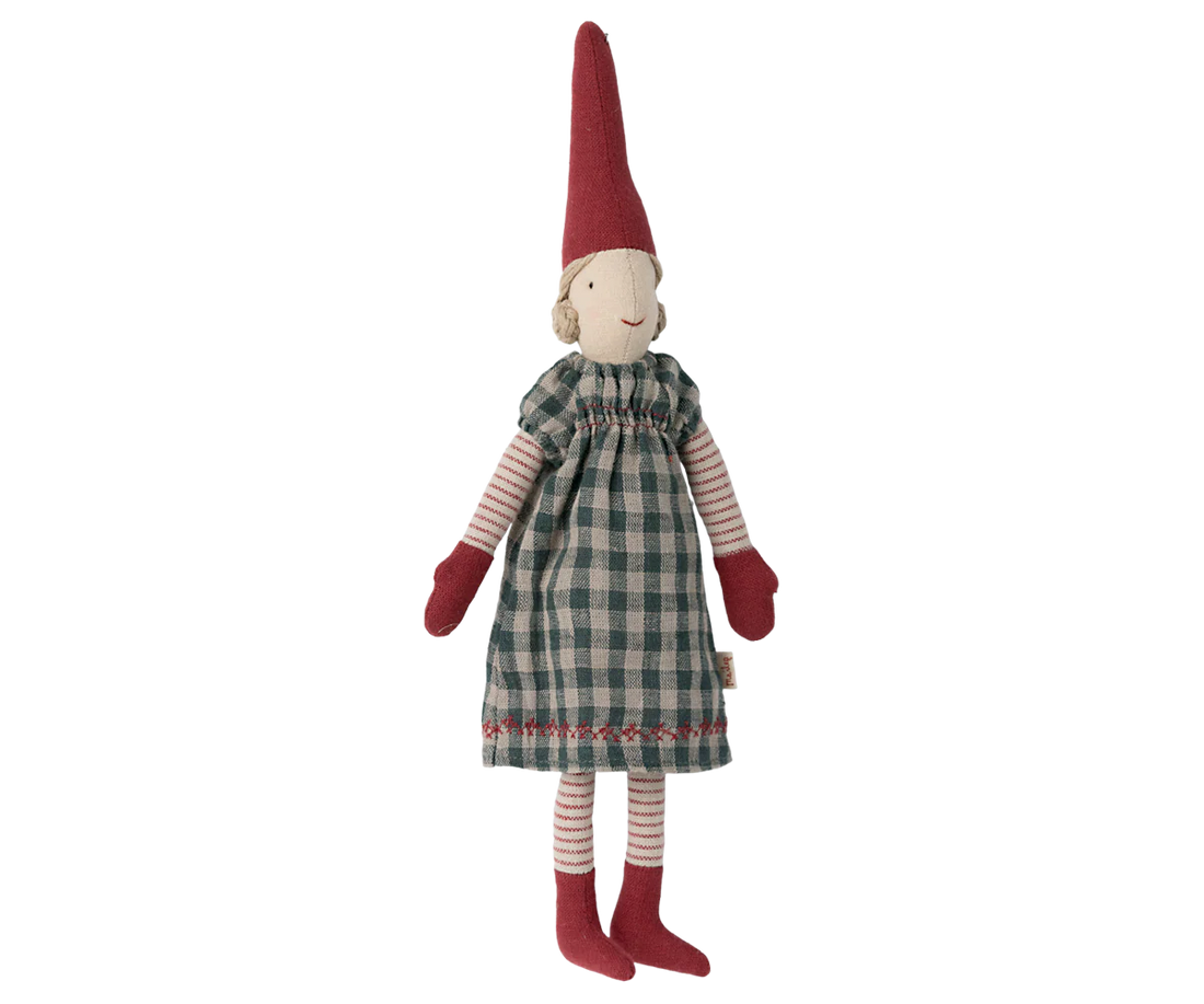 Maileg Mini Pixy Pixie 31 cm Mädchen Kleid Karo