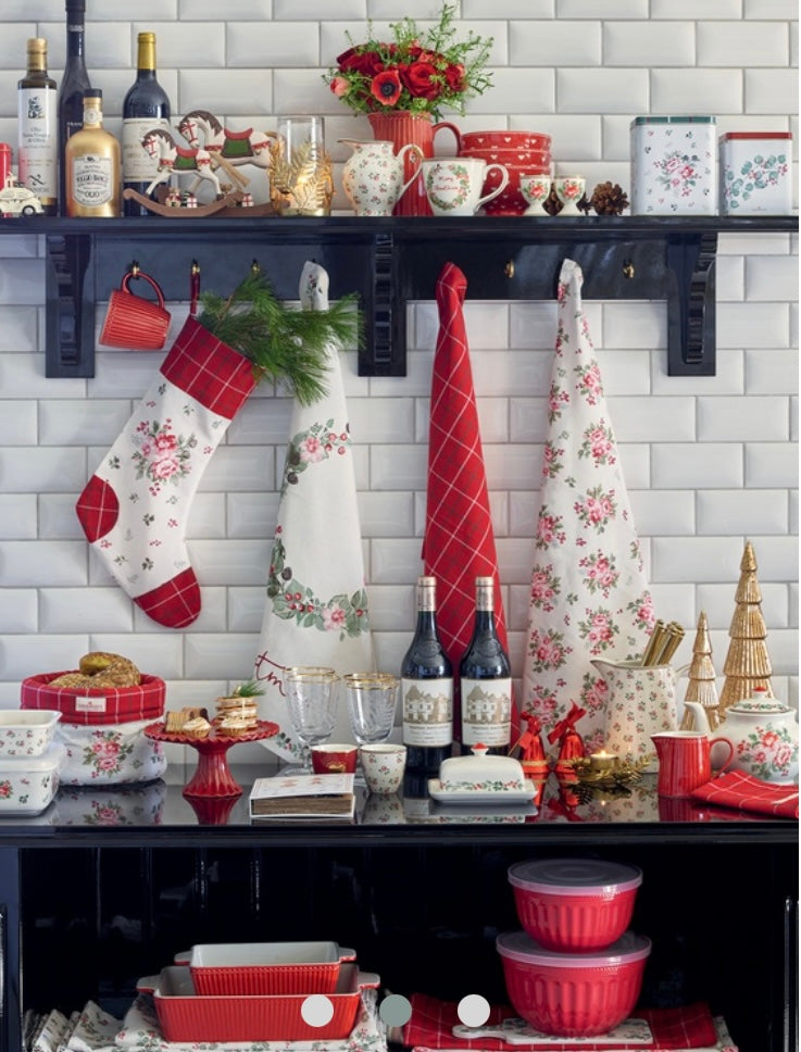 Greengate Gry Tischdecke 100 x 100 cm Rosen Weihnachten XMAS