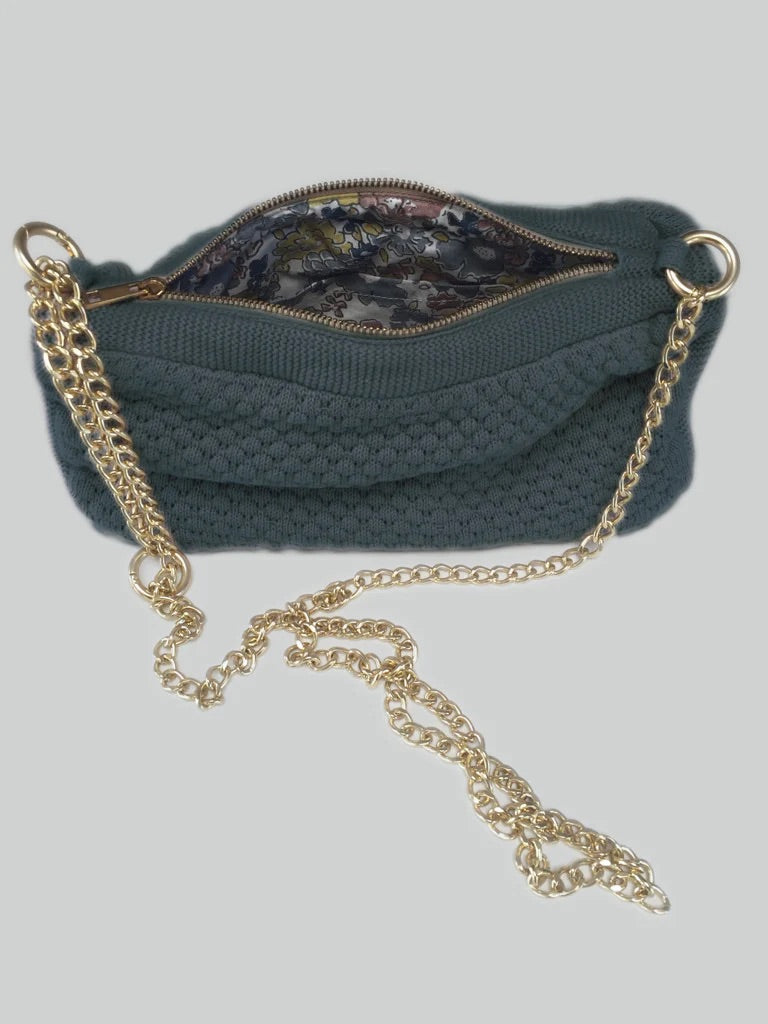 By Lohn Umhängetasche Strickhandtasche grey grau Clutch Kette