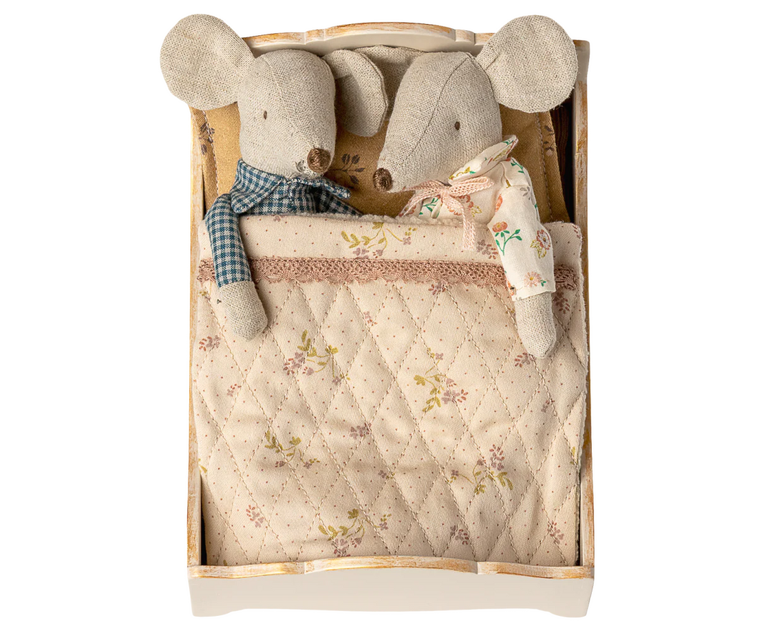 Maileg Bett Maus Doppelbett Holz weiß