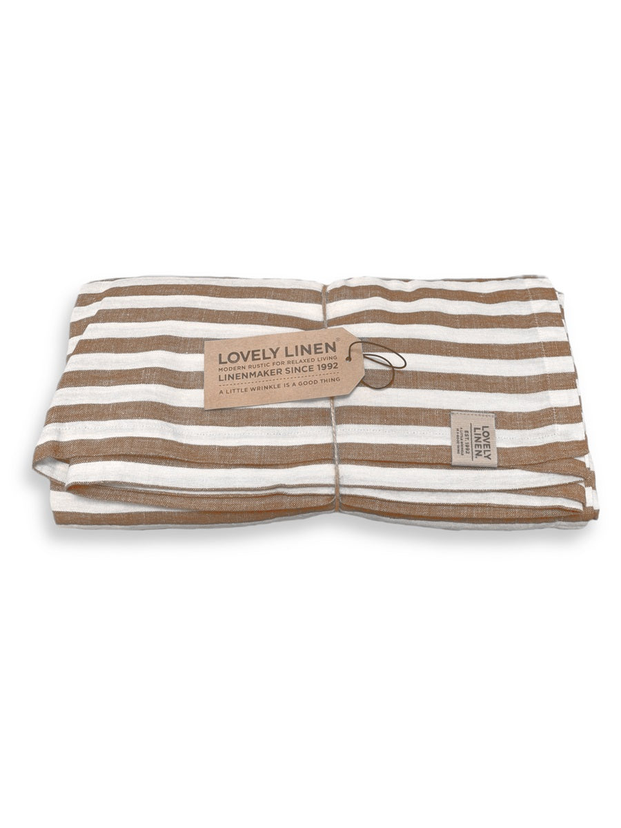 Lovely Linen Misty Tischdecke braun Streifen Almond Edge 145 x 380 cm