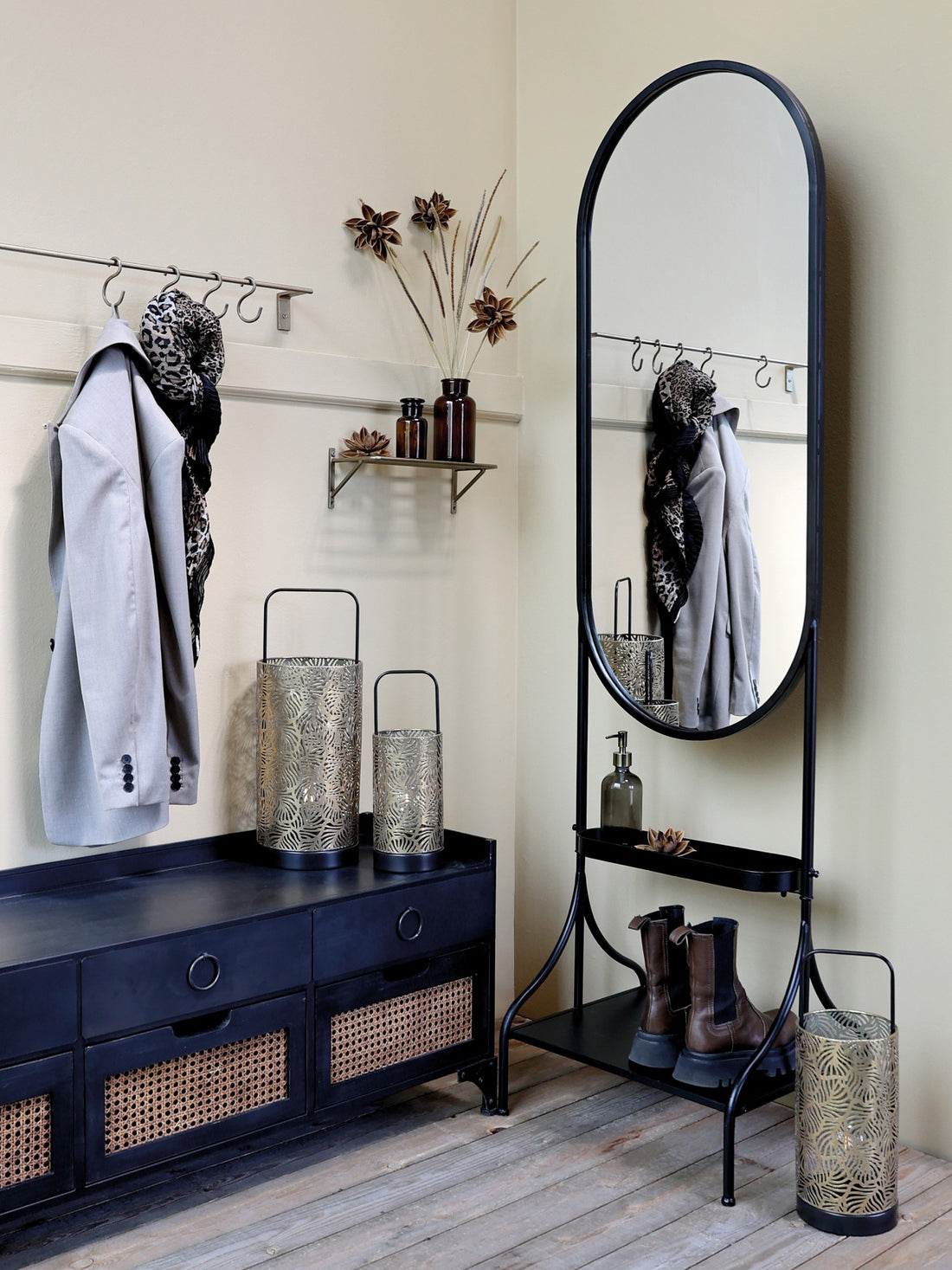 Chic Antique Spiegel Bodenspiegel Standspigel 180 cm Schwarz Black