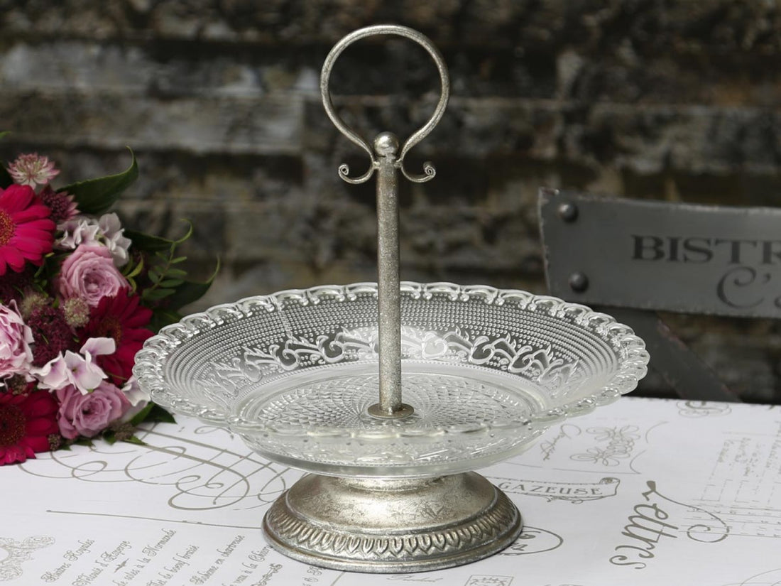 Chic Antique Etagere 32 cm Glasschale Silber