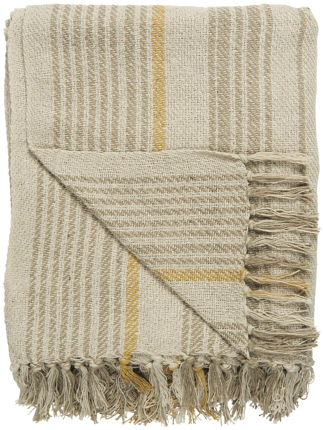 IB Laursen Decke Plaid Baumwolle 130 x 160 Streifen creme beige mustard