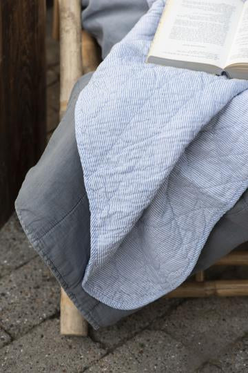IB Laursen Quilt Plaid Baumwolle 130 x 180 Streifen blau weiß
