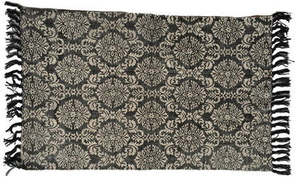 Teppich schwarz natur 60 x 90 cm Baumwolle mit Franzen
