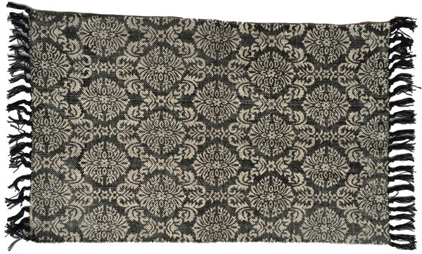 Teppich schwarz natur 70 x 140 cm Baumwolle mit Franzen