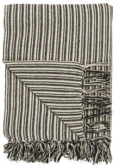 IB Laursen Plaid Decke 130 x 160 cm Baumwolle Streifen schwarz creme