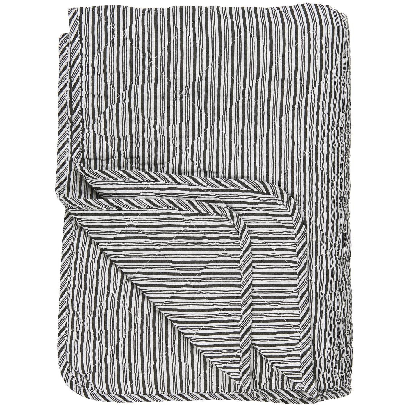 IB Laursen Quilt Plaid Decke Baumwolle 130 x 180 Streifen dunkelgrau grau